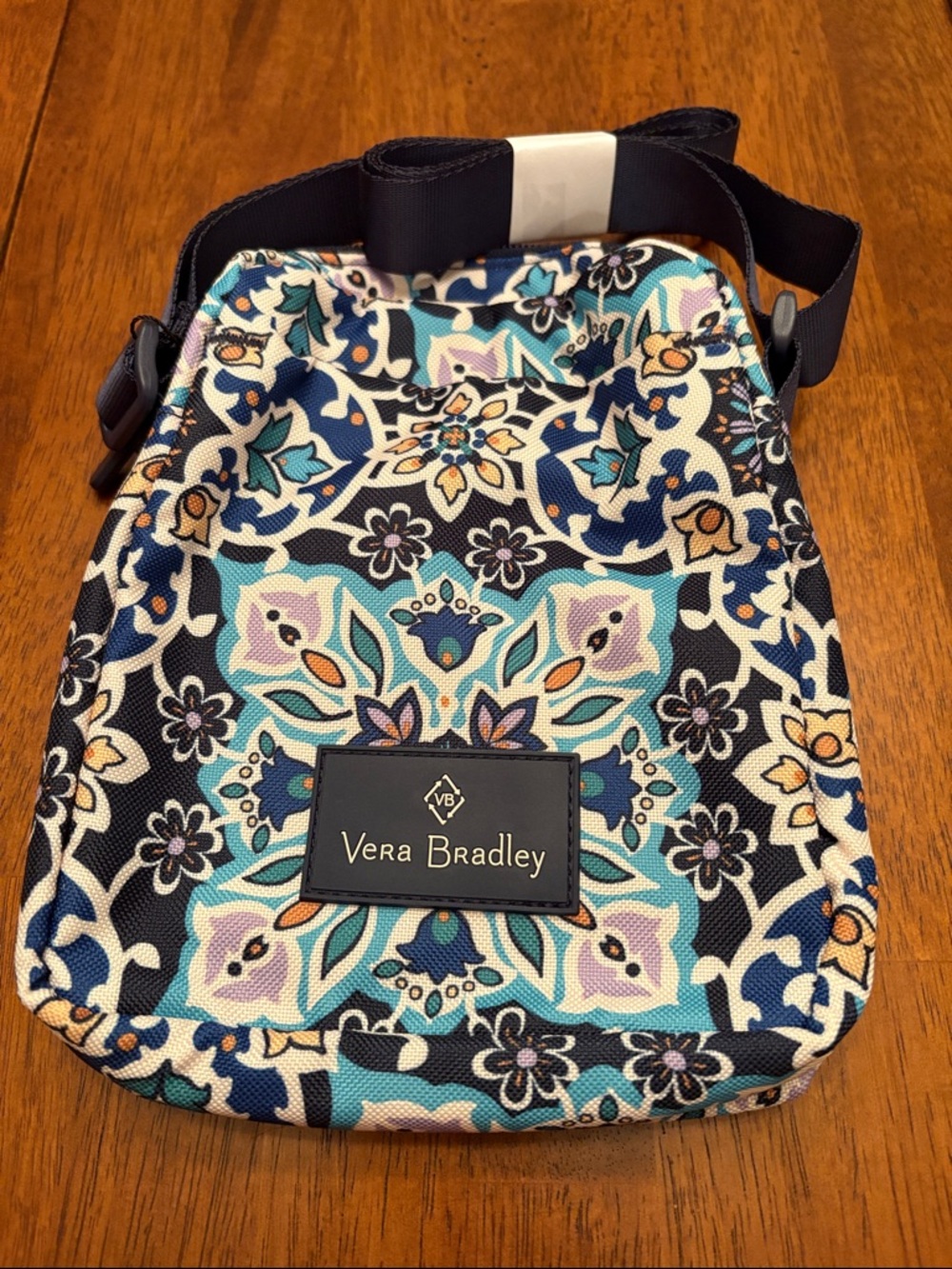Vera Bradley Navy Teal Floral Mini Hipster Crossbody Bag with Purple Accents